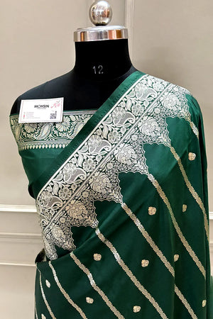 Bottle Green Zari Katan Silk Banarasi Saree