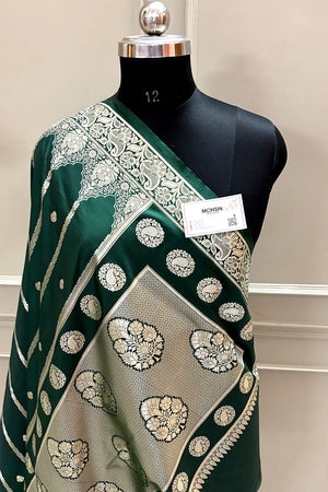 Bottle Green Zari Katan Silk Banarasi Saree