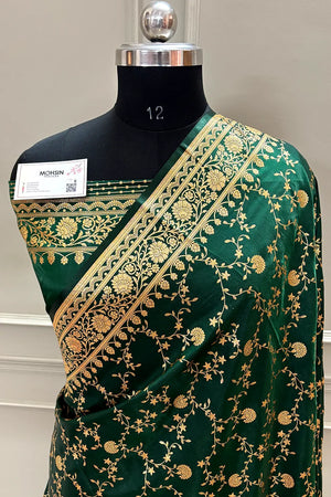 Bottle Green Zari Katan Silk Banarasi Saree
