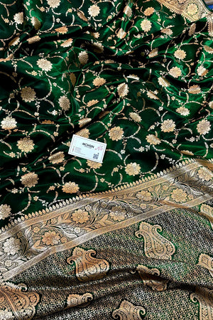 Bottle Green Zari Katan Silk Banarasi Saree