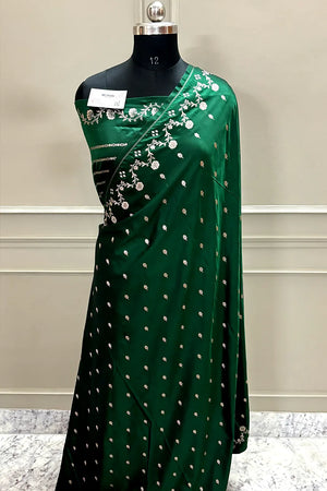 Bottle Green Zari Katan Mashru Silk Banarasi Saree