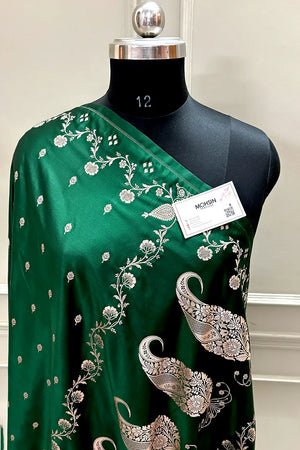 Bottle Green Zari Katan Mashru Silk Banarasi Saree