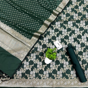 Bottle Green Zari Katan Silk Banarasi Suit