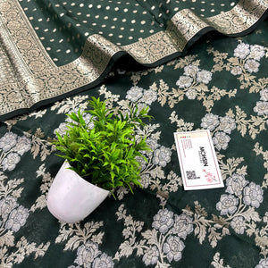 Bottle Green Zari Katan Silk Banarasi Suit