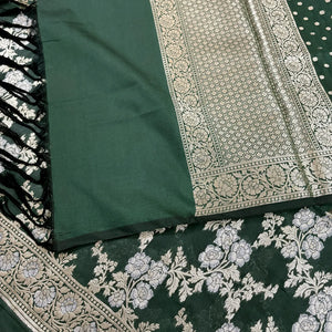 Bottle Green Zari Katan Silk Banarasi Suit