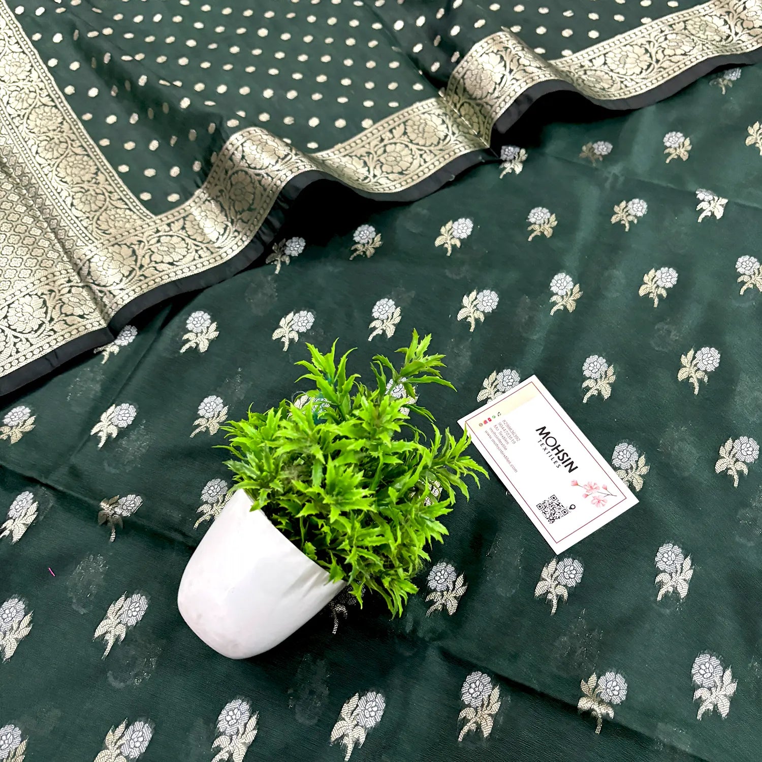 Bottle Green Zari Katan Silk Banarasi Suit