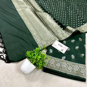 Bottle Green Zari Katan Silk Banarasi Suit