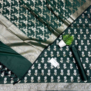 Bottle Green Zari Katan Silk Banarasi Suit