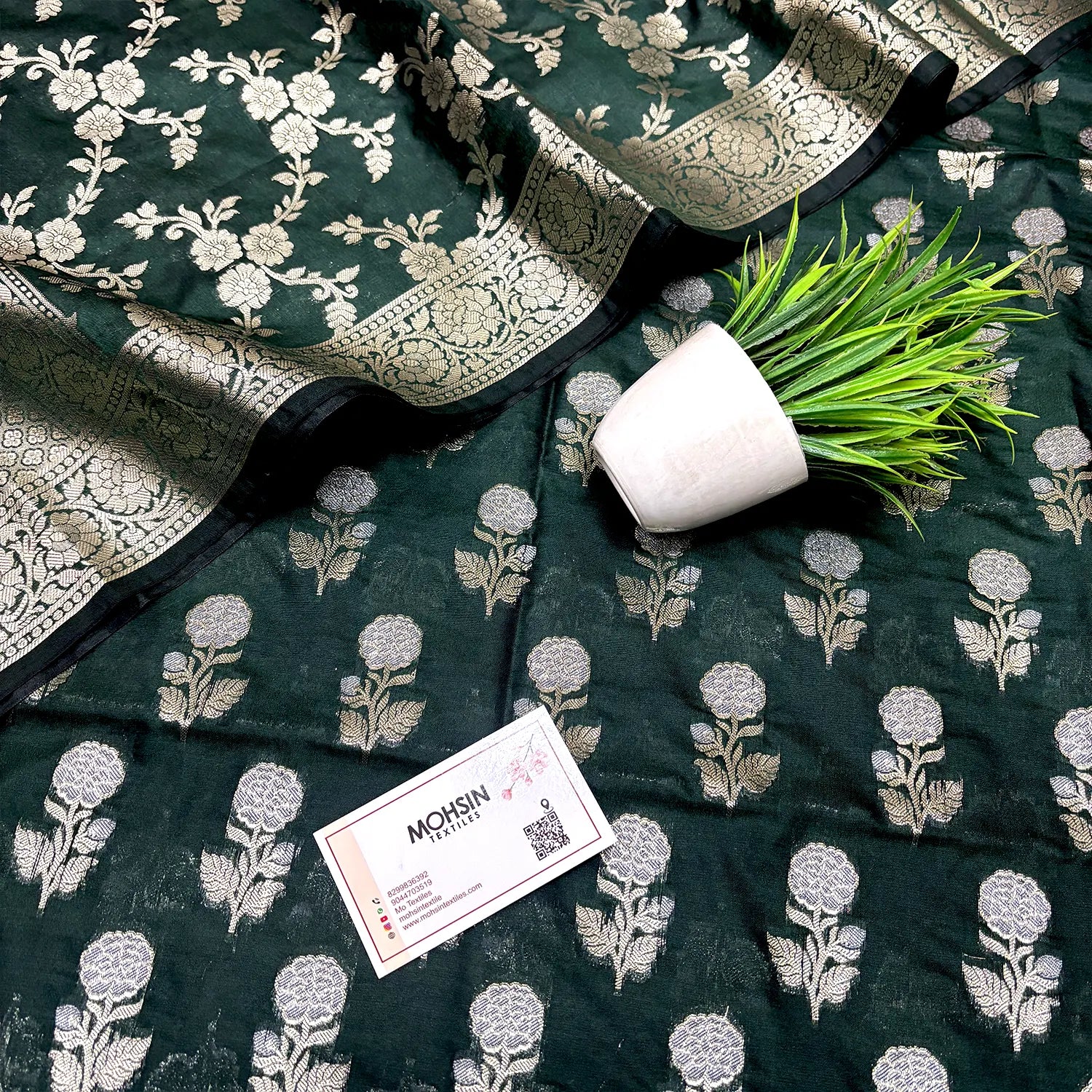 Bottle Green Zari Katan Silk Banarasi Suit