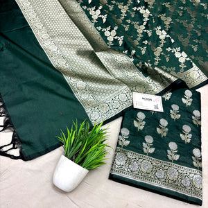 Bottle Green Zari Katan Silk Banarasi Suit