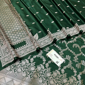 Bottle Green Zari Katan Silk Banarasi Suit