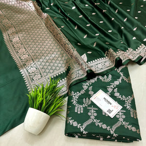 Bottle Green Zari Katan Silk Banarasi Suit