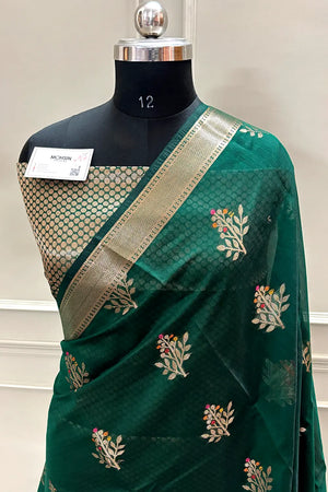Bottle Green Zari Resham Banarasi Silk Saree