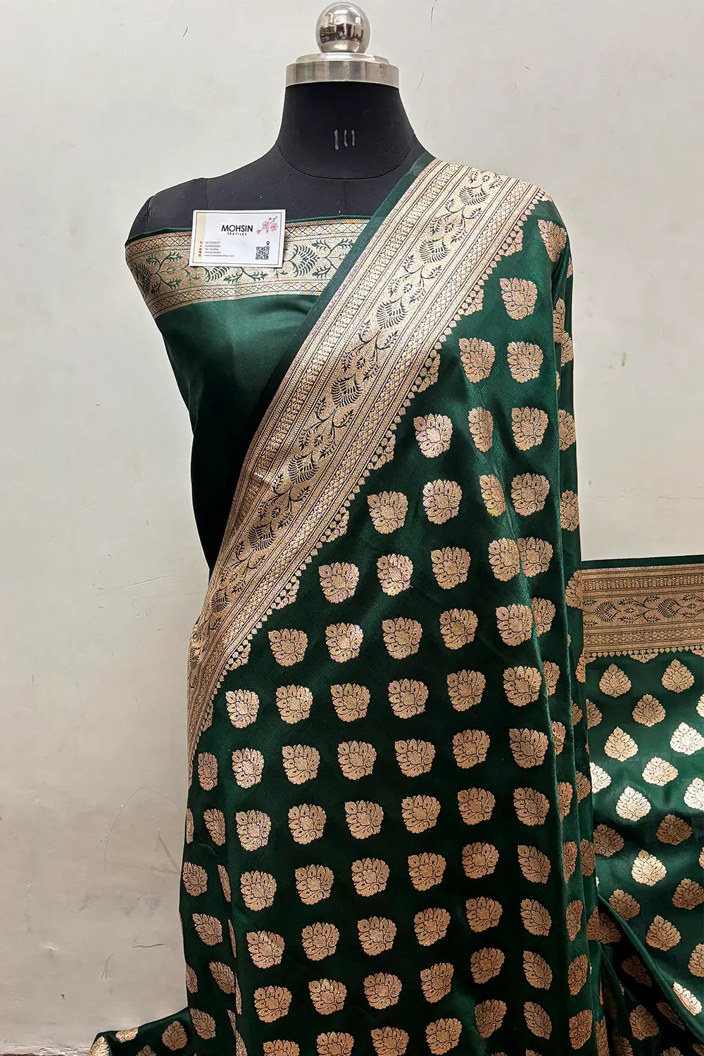 Bottle Green Zari Satin Silk Banarasi Saree