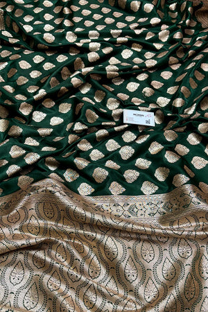 Bottle Green Zari Satin Silk Banarasi Saree