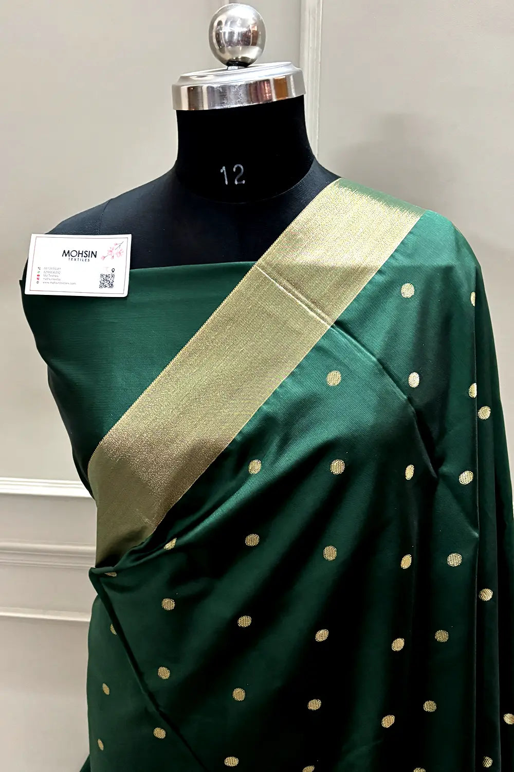 Bottle Green Zari Semi Katan Silk Banarasi Saree