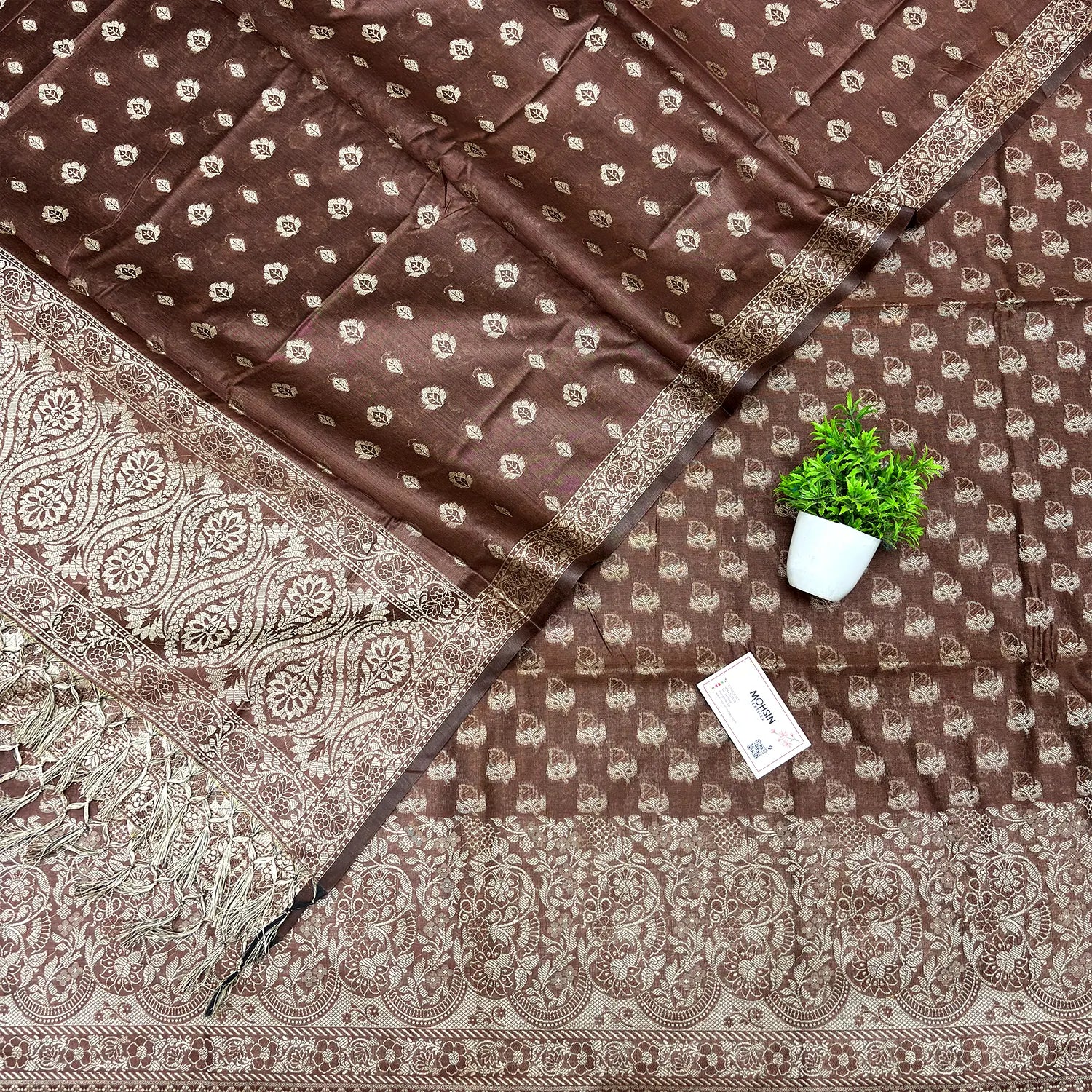 Brown Angoori Buti Cotton Silk Banarasi Suit
