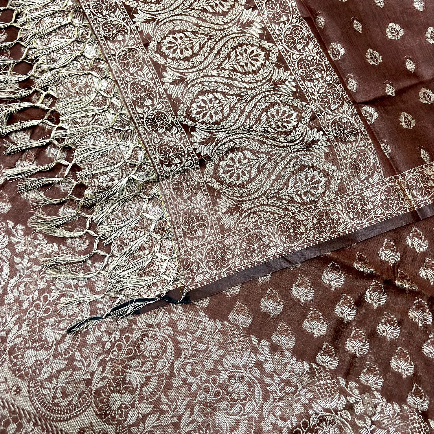 Brown Angoori Buti Cotton Silk Banarasi Suit