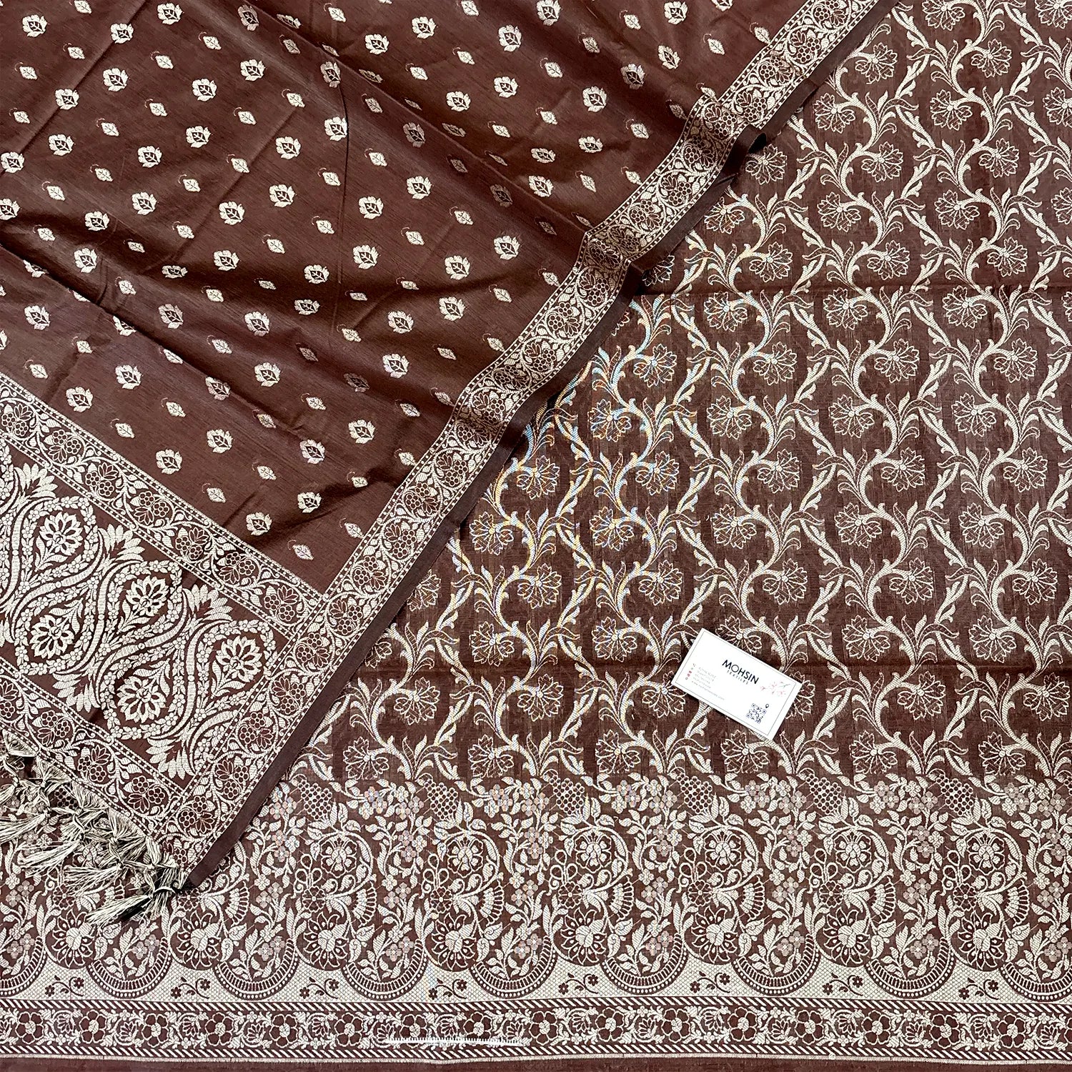 Brown Angoori Jaal Cotton Silk Banarasi Suit