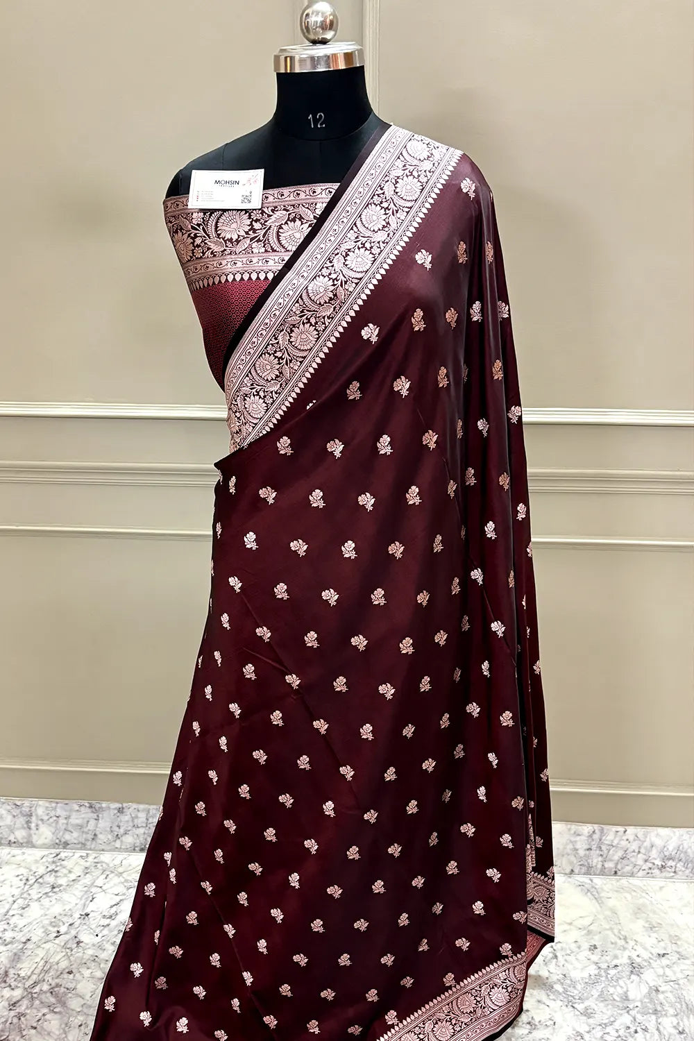 Brown Chaman Buti Katan Silk Banarasi Saree