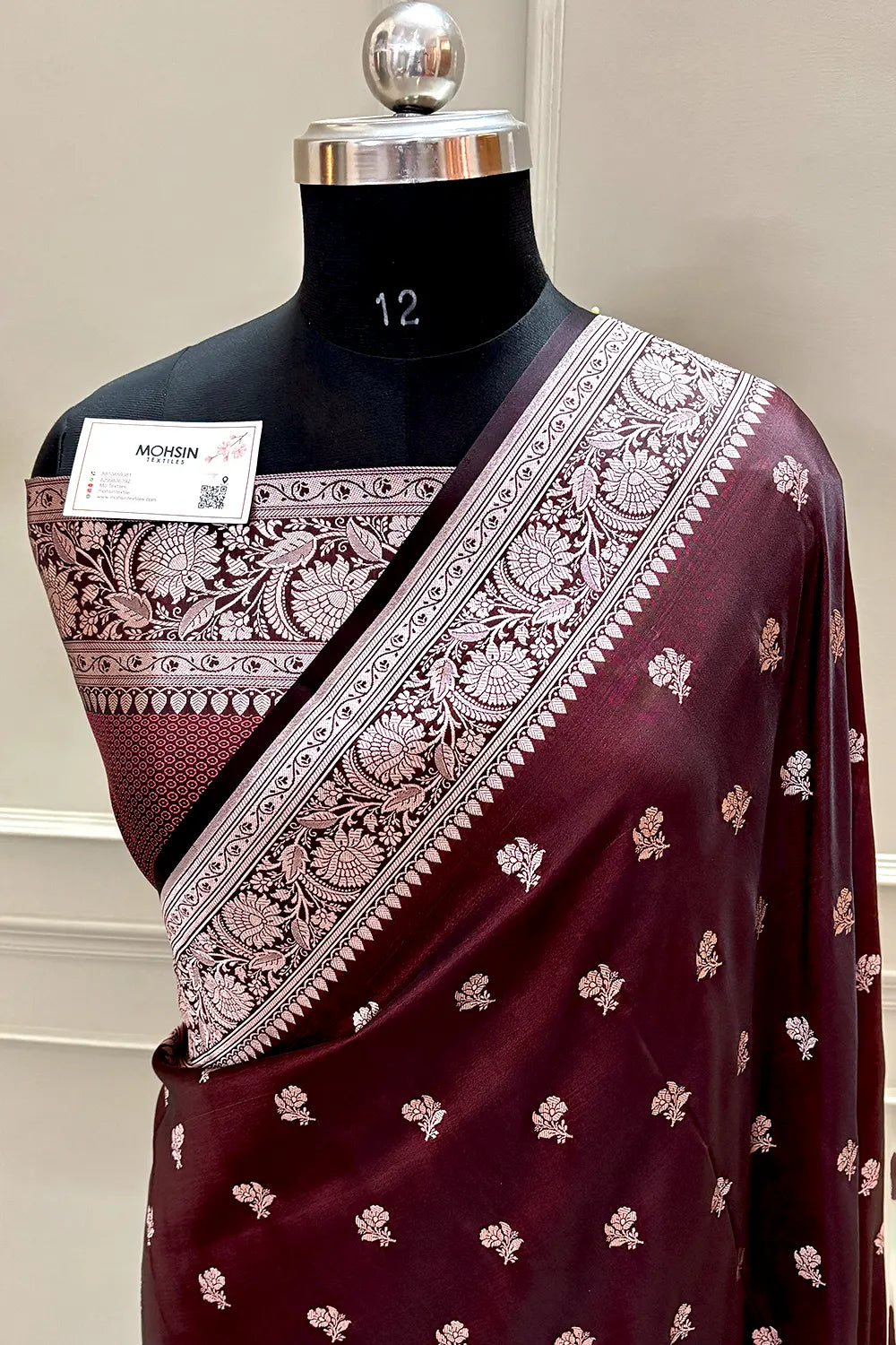 Brown Chaman Buti Katan Silk Banarasi Saree