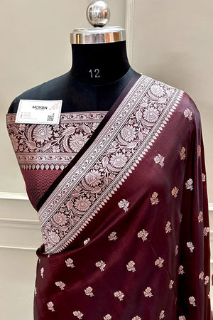 Brown Chaman Buti Katan Silk Banarasi Saree