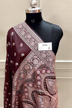 Brown Chaman Buti Katan Silk Banarasi Saree