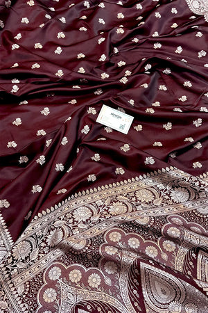 Brown Chaman Buti Katan Silk Banarasi Saree