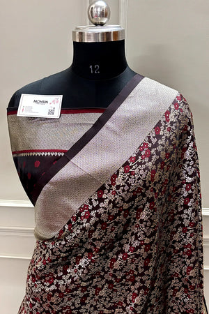 Brown Jamawar Katan Silk Banarasi Saree