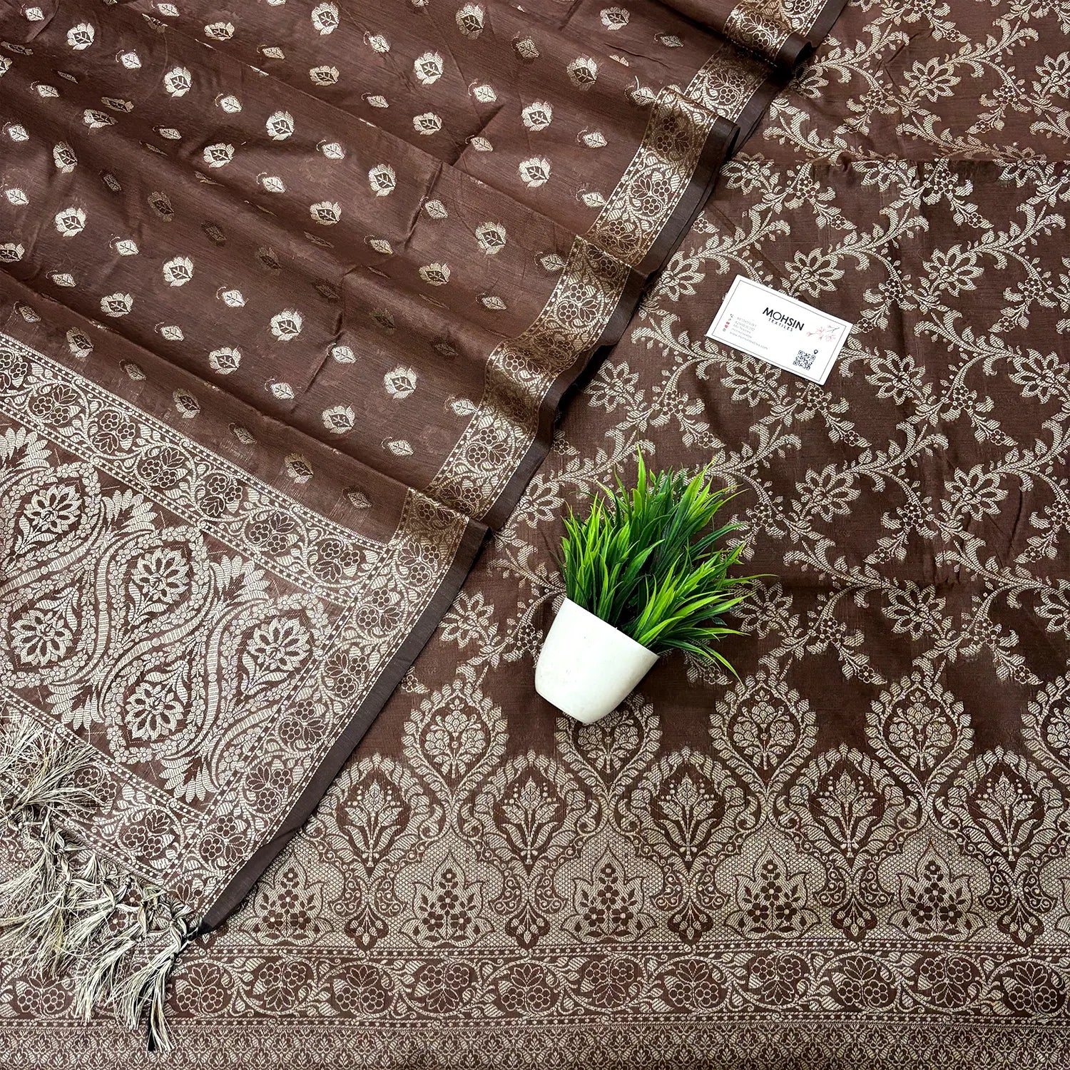 Brown Mogambo Jaal Cotton Silk Banarasi Suit