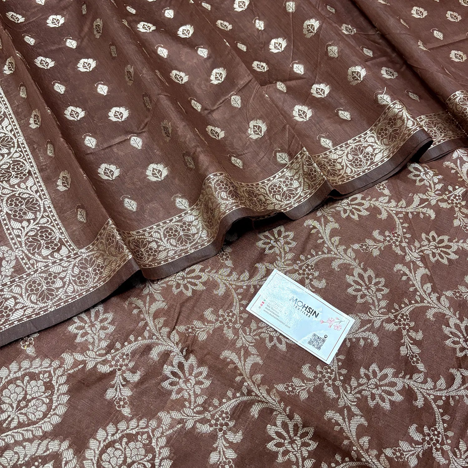 Brown Mogambo Jaal Cotton Silk Banarasi Suit