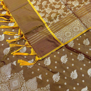 Brown Pankh Buti Satin Silk Banarasi Suit