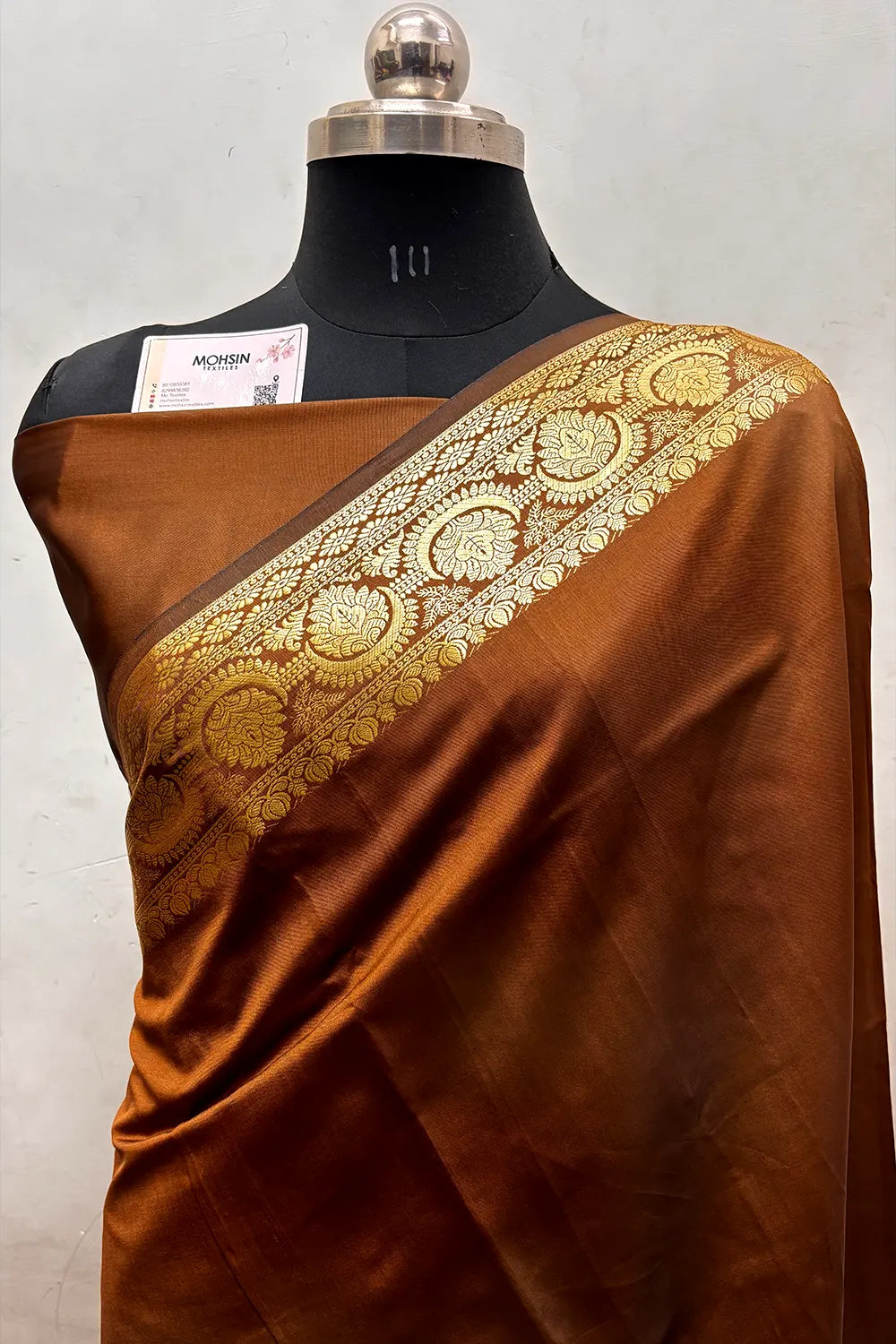 Brown Plain Semi Katan Silk Banarasi Saree