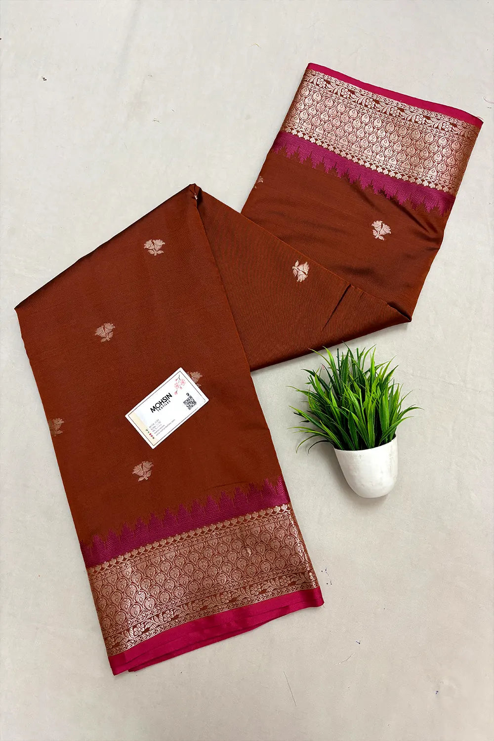 Brown Semi Katan Silk Banarasi Saree