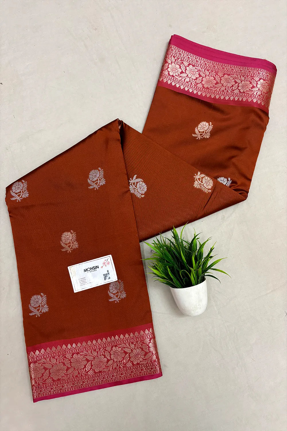 Brown Semi Katan Silk Banarasi Saree