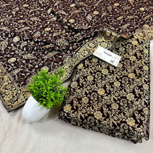 Brown Stone Work Kimkhab Silk Banarasi Gharara