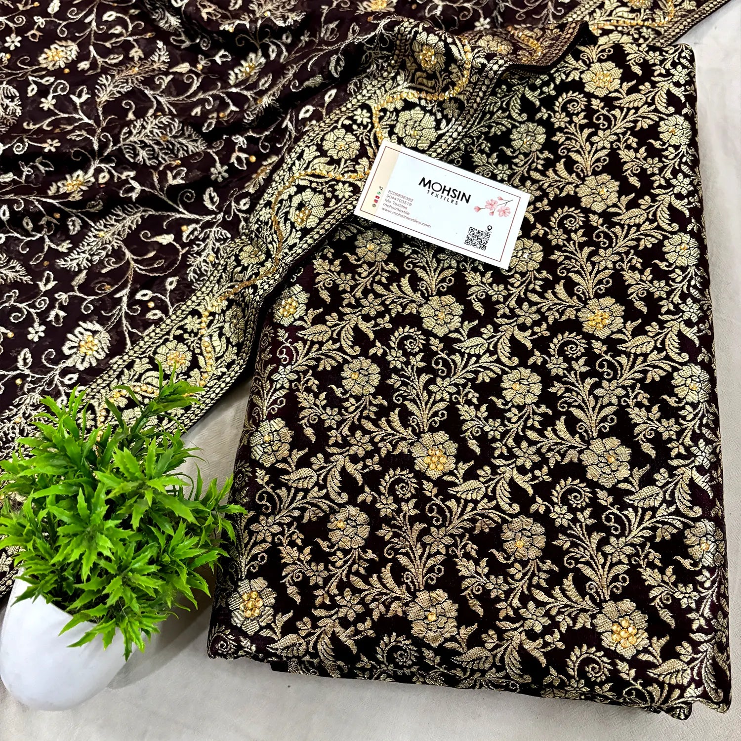 Brown Stone Work Kimkhab Silk Banarasi Gharara