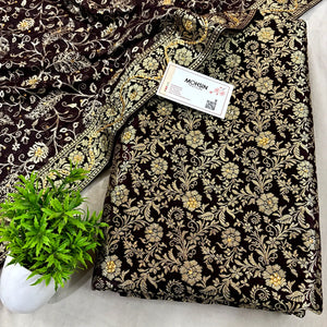 Brown Stone Work Kimkhab Silk Banarasi Gharara