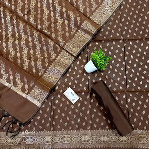 Brown Sunehri Pankh Satin Silk Banarasi Suit