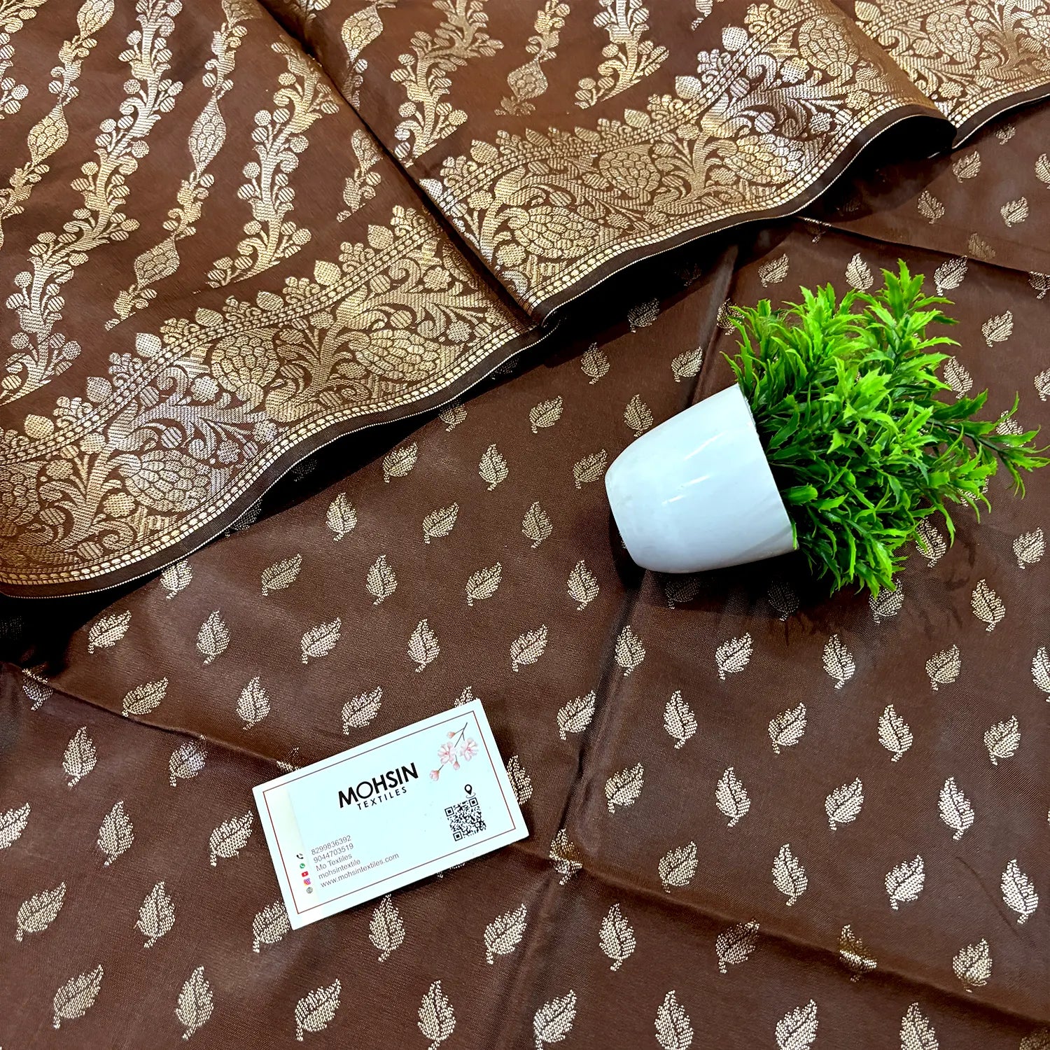 Brown Sunehri Pankh Satin Silk Banarasi Suit