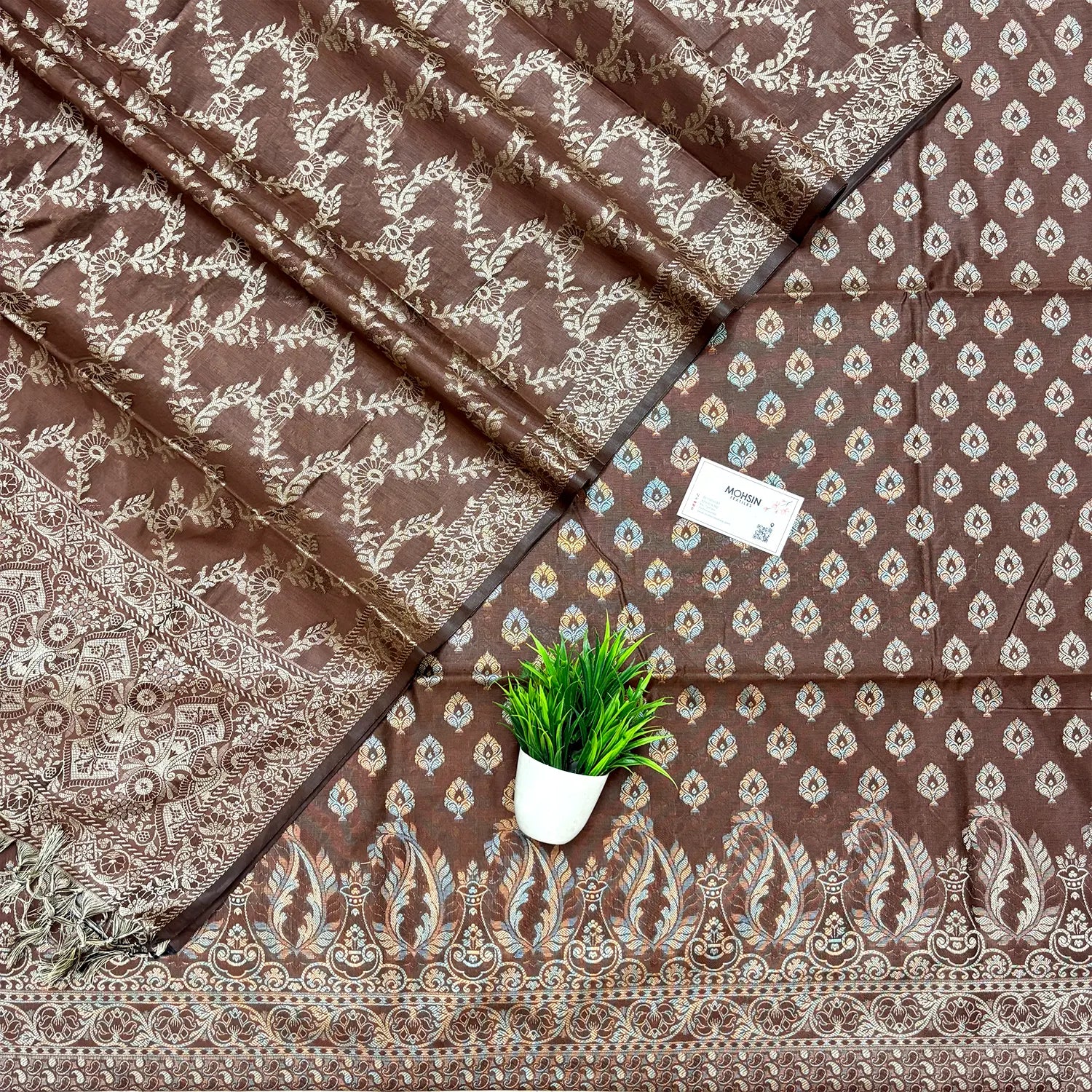 Brown Surahi Paan Cotton Silk Banarasi Suit