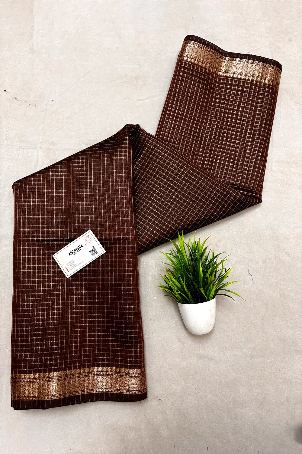 Brown Zari Chanderi Silk Banarasi Saree