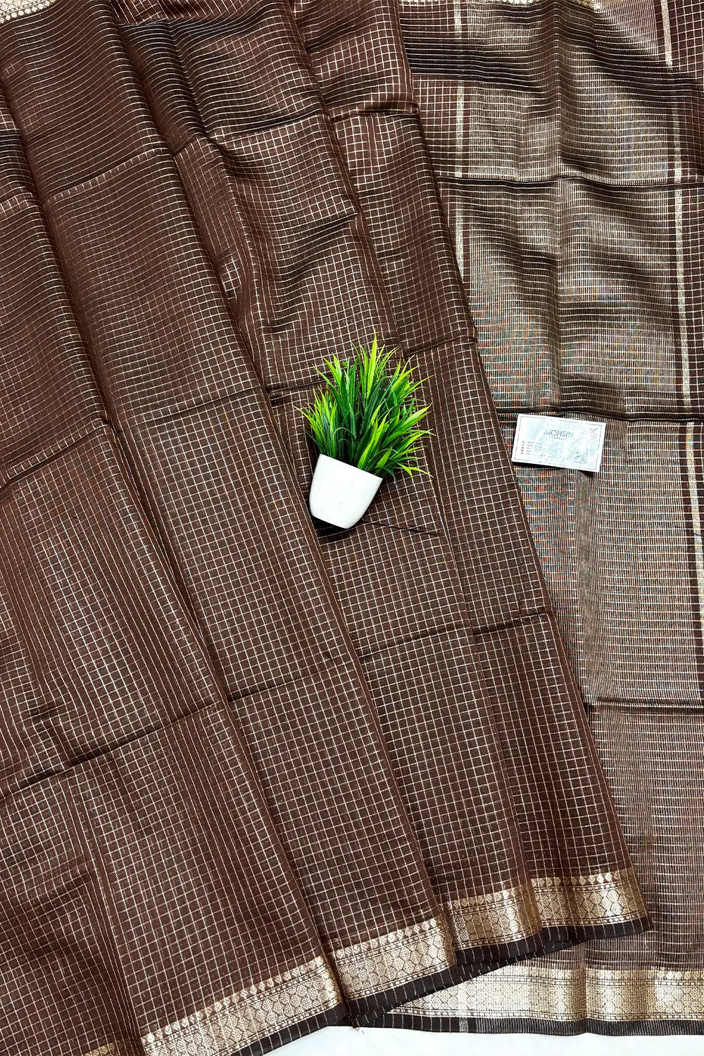 Brown Zari Chanderi Silk Banarasi Saree