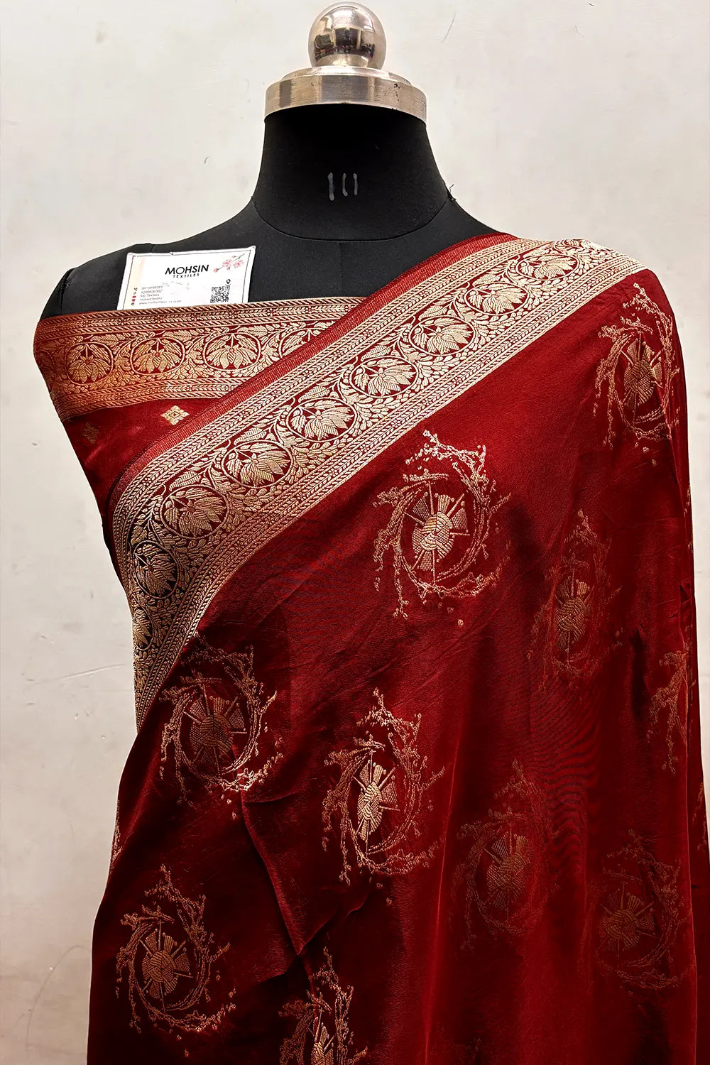 Brown Zari Viscose Georgette Silk Banarasi Saree