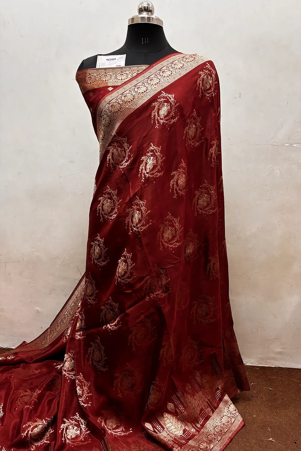 Brown Zari Viscose Georgette Silk Banarasi Saree