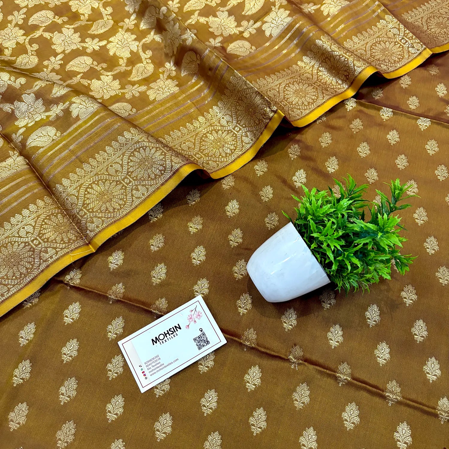 Brown Zari Satin Silk Banarasi Suit