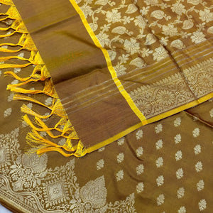 Brown Zari Satin Silk Banarasi Suit