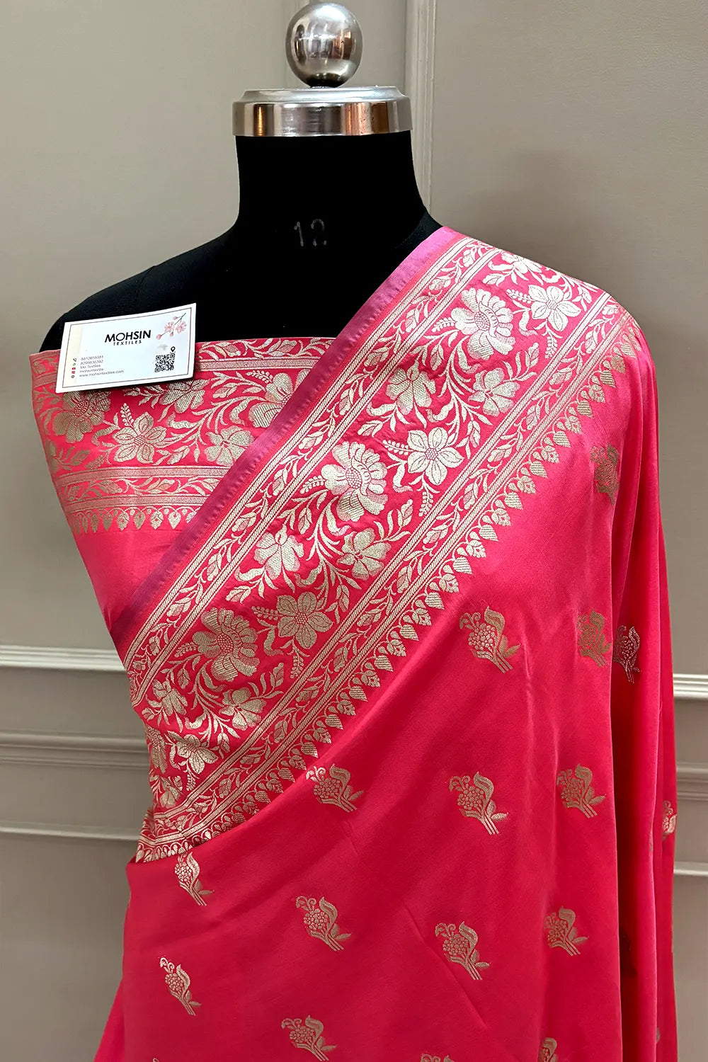 Cerise Pink Zari Katan Silk Banarasi Saree