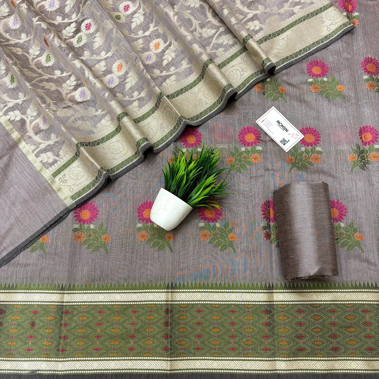 Dark Beige Resham Banarasi Silk Suit