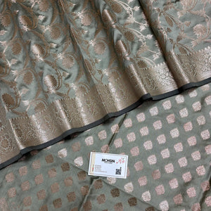 Dark Beige Singhasan Buti Semi Katan Silk Banarasi Suit